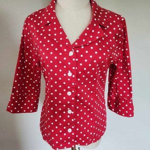 Pendleton Shirt Blazer Womens Size Small Red/White Polka Dot Crop Cuff Sleeve